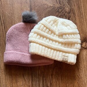 C.C Kids Beanie 2 set - Cream and Chick Pea- Pink